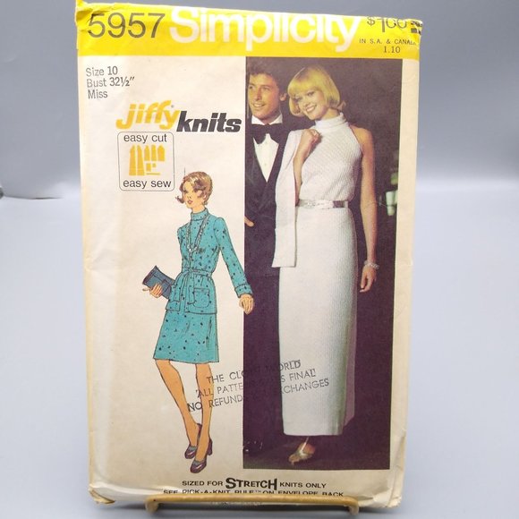 UNCUT Vintage Sewing PATTERN Simplicity 5957, Jiffy Knit Misses 1973 Dress - Picture 1 of 2